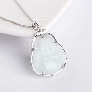 💛 Sterling Silver Burmese CZ & Jade Buddha Necklace